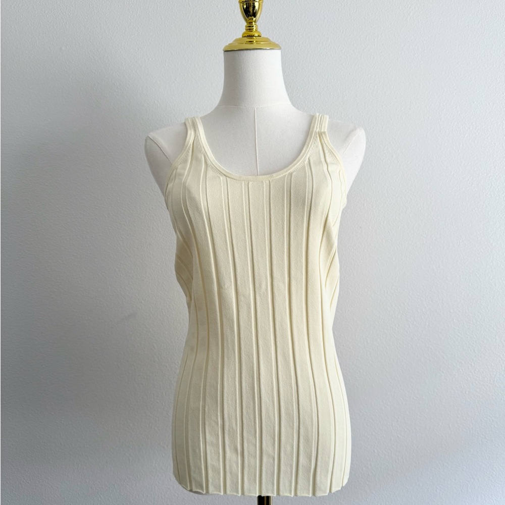 OROTON‎ Ribbed-knit Tank Top In Ecru Womens Sz M